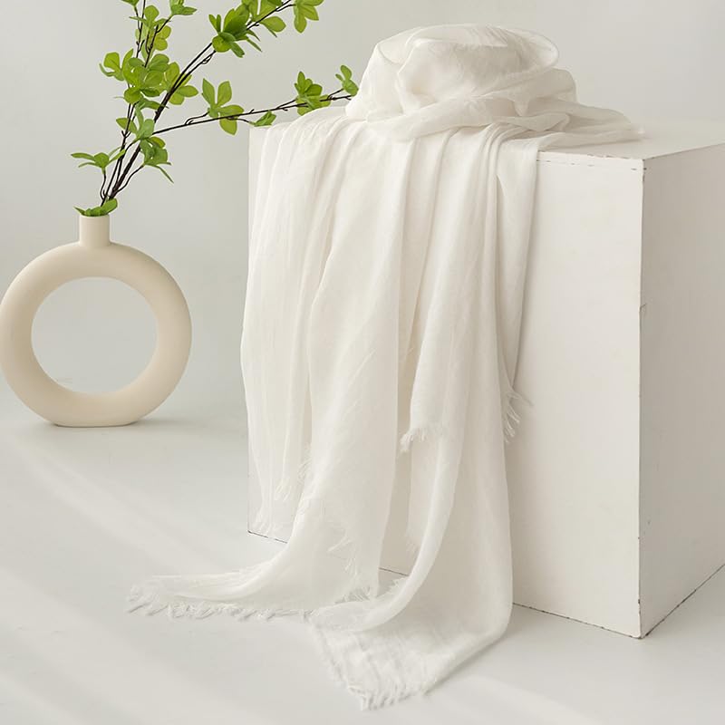 Women Summer Scarfs Large Long Lightweight Linen Beach Gauze Shawl Wrap 75”×40” - color: White