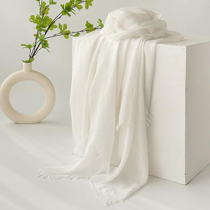 Women Summer Scarfs Large Long Lightweight Linen Beach Gauze Shawl Wrap 75”×40” - color: White
