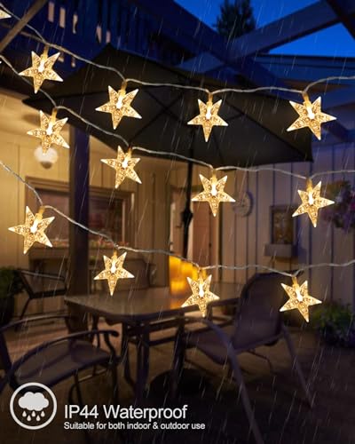 JOLYMOLY Star String Lights Plug in, 59 Ft 100 LED Star Fairy Lights with Remote Timer, Connectable Waterproof for Bedroom Wedding Party Indoor Outdoor Décor, Warm White