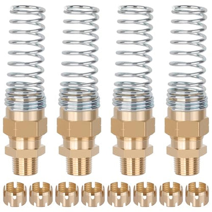 4Pcs Brass 1/2” Air Hose Fittings DOT Air Fittings with Spring Guards, 1/2” Male Connector for Rubber Tube, Air Brake Hose End Fittings, with 8 Fitting Sleeve Tubes - size: 1/2" Hose x 1/2" Male, style: 4pcs Connector with Spring Guard