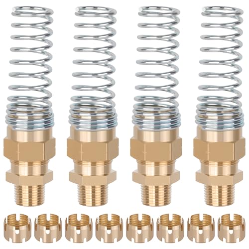 4PCS Brass DOT 1/2” Hose x 1/2" Male Air Brake Hose End Fitting | DOT Approved Air Fittings with Spring Guards, with 8Pcs Fitting Sleeve Tubes, 1/2” Male Connector for Rubber Tube - size: 1/2" Hose x 1/2" Male, style: 4pcs Connector with Spring Guard