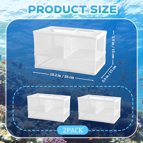2 Pack Breeder Box for Fish Tank, Plastic Frame Breeding Box with Suction Cups, Fish Breeder Box for Aquarium, Mesh-Framed Fish Fry Incubator with Partitions