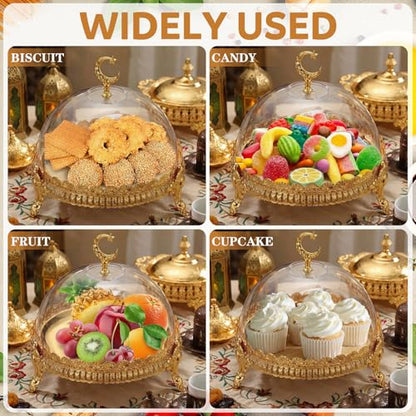 Yungyan Ramadan Tray Ramadan Mubarak Table Decoration Eid Metal Date Holder with Acrylic Lid Serving Tray for Muslim Kitchen Dining Dessert Cupcake Display Table Centerpieces