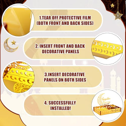 DoubleFill Ramadan Serving Tray Gold Eid Mubarak Holder Al-fitr Home Decoration for Moon Star Tray Gold Container for Home Islamic Muslim Party Tableware Kitchen Dessert Food Storage(Ramadan Kareem) - style: Ramadan Kareem
