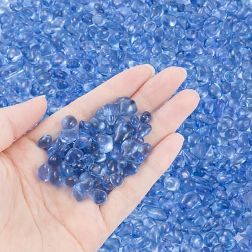 KIJOU Sea Glass Stones Light Blue 14oz – Premium Polished Glass Pebbles for Vase Fillers, Crafts & Aquarium Decor - color: Dark Blue, size: 14oz