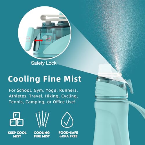 Misting Water Bottle, 24oz Insulated Water Bottle, 2-in-1 Mist & Sip Stainless Steel Water Bottles, Sports Water Bottle for Hiking, Running, Gym - color: Teal Blue
