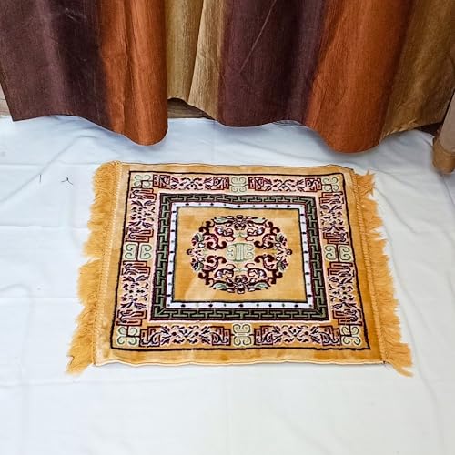Pooja Aasan in Velvet for puja and Yoga Meditation Rug Carpet, Mattress Mat Stylish Puja Clothes Rugs Pooja Aasan, Car Seat Cover, Sofa Mat Set Traditional Table Decor (20" inch Buff Color) - color: Buff Color, size: 1'8" x 1'8" (Square)