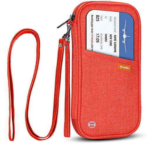 RFID Family Passport Wallet Holder Waterproof, Travel Document Organizer Credit Card Clutch Bag for Men Women (RFID Orange) - color: RFID Orange