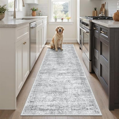 Soalmost Runner Rug 2x6 Washable Kitchen Hallway Runners Non-Slip Grey - color: Grey, size: 2' x 6' (Runner)
