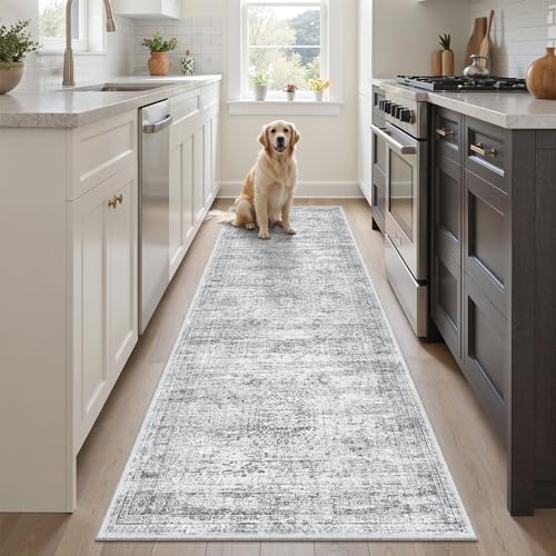 Soalmost Runner Rug 2x6 Washable Kitchen Hallway Runners Non-Slip Grey - color: Grey, size: 2' x 6' (Runner)