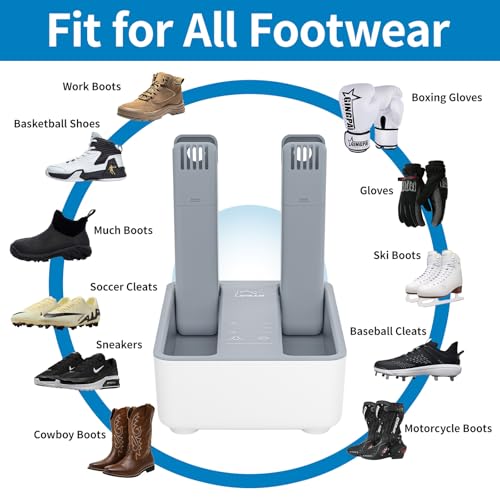 Boot Dryer and Deodorizer for Work Boots, Sneakers and Gloves, Portable Shoe Dryer with Retractable Hoses, Timer, and Heat Control