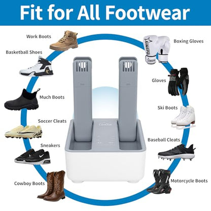 Boot Dryer and Deodorizer for Work Boots, Sneakers and Gloves, Portable Shoe Dryer with Retractable Hoses, Timer, and Heat Control