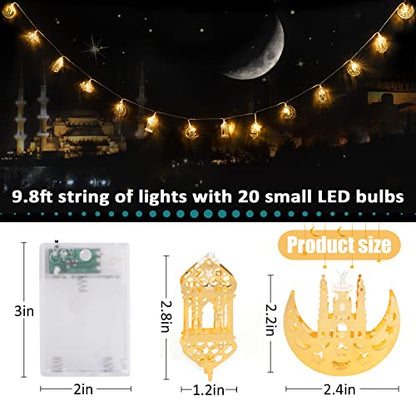 Ramadan Eid String Light - 9.8 ft 20 LEDs Mubarak String Light, Muslim String Decor with Moon Star Kerosene Lantern Palace Ornaments for Islamic Indoor Outdoor Home Garden Party Supplies - White Bulb - style: Lantern & Palace