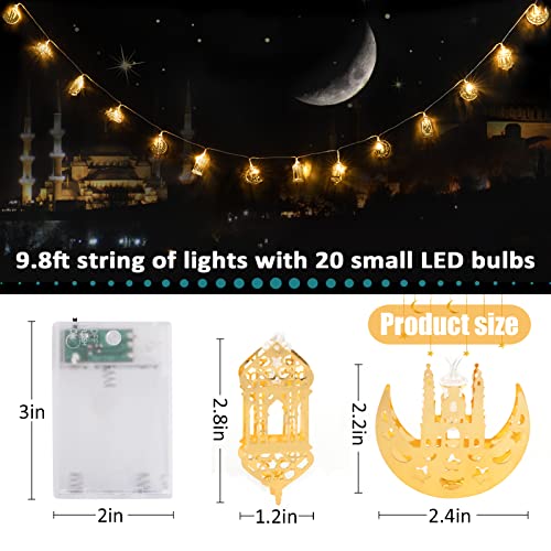 Ramadan Eid String Light - 9.8 ft 20 LEDs Mubarak String Light, Muslim String Decor with Moon Star Kerosene Lantern Palace Ornaments for Islamic Indoor Outdoor Home Garden Party Supplies - White Bulb - style: Lantern & Palace