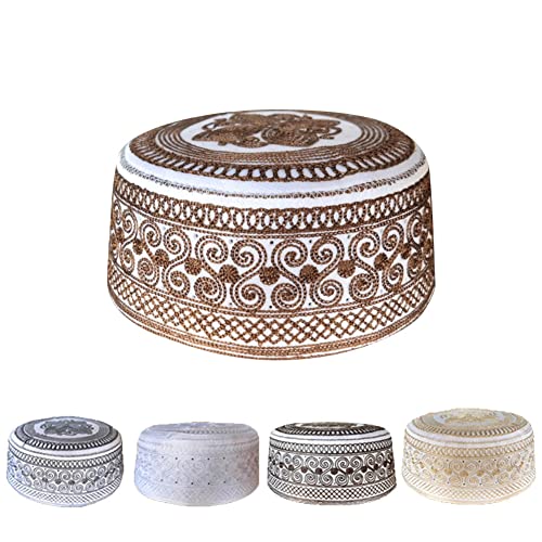 5Pcs Muslim Kufi Hats for Men Islam Prayer Beanie Skull Cap Embroidery Kofia Topi Hat Headware Ramadan Eid Gift(Style C)