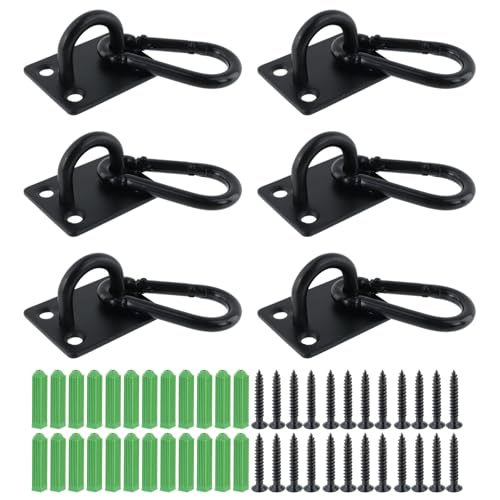 Dnyta 6Pcs Stainless Steel Ceiling Hook Pad Eye Plate Wall Mount Ring Hooks Hanging kit, Heavy Duty Marine Hardware Hook with Snap Hooks and Screws for Swing Hanging, Wall/Ceiling Mount(Medium, Black) - color: Black With Buckle, Square-shaped, size: Mediu