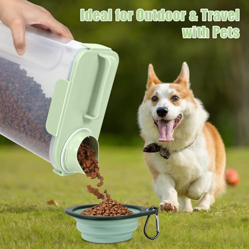 5 Lbs Pet Dog Food Storage Container for Travel Bird Seed Dispenser - Green | Portable Cat Food Containers with Collapsible Bowl 10 Lbs Rice Bin Airtight Cereal Oatmeal Flour Holder with Large Pour Spout - color: Pale Green-5L