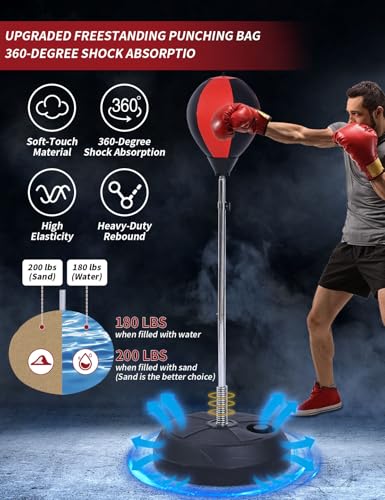 Stiatu Punching Bag with Stand, Heavy Boxing Bag Height Adjustable Reflex Bar and Speed Punching Bag for Adults & Youth, Home Gym Training Equipment for MMA Fitness Stress Relief - color: Red
