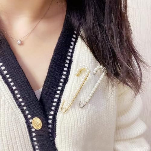 15PCS Pearl Brooch Safety Pins, Pant Waist Tightener Sharp Pins for Sweater Shawl Collar Dress Cardigan Shirt Jeans Clothes Accessories Decoration for Women - style: Chic