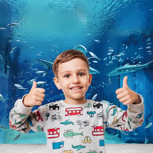 Yongqian 7x5ft Shark Fish Under The Sea World Photography Backdrop Baby Shark Sea Animal Backdrop Birthday Party Decoration Aquarium Ocean Background Photo Booth