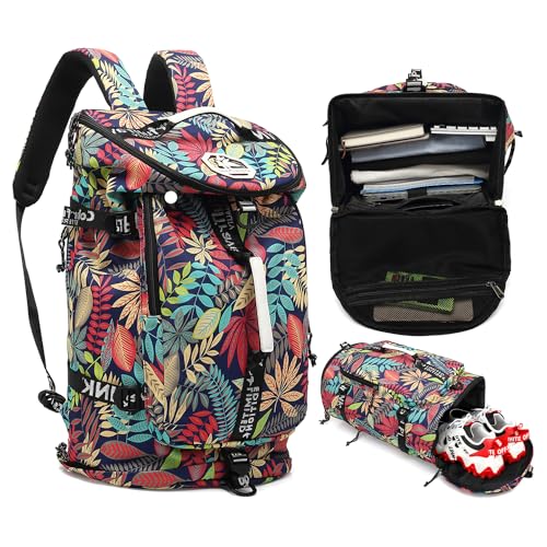 gym duffel bag backpack wrestling bag with shoe compartment 4 kinds of back method waterproof sports walking laptop - color: A-floral Red