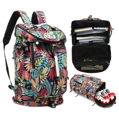gym duffel bag backpack wrestling bag with shoe compartment 4 kinds of back method waterproof sports walking laptop - color: A-floral Red