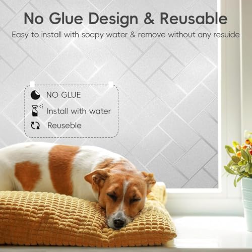 Frosted Glass Window Film Sun Blocking Window Tinting Film for Home, Static Clings Removable Frosting Bathroom Door Window Covering, 17.5 Inchx 118 Inch, White-Grid - size: 17.5 Inchx 118 Inch