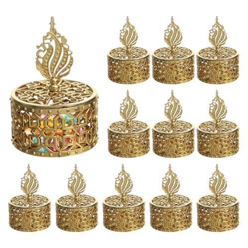 12PCS Candy Boxes with Lid Candy Containers for Ramadan Eid Mubarak Islamic Party Decor Treat Boxes Wedding Favor Boxes Decorating Ornament Container Storage Container Candy Jars for Party - color: Gold