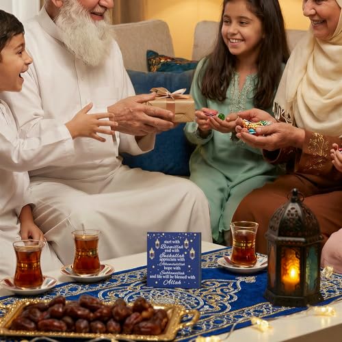 Smile Inspirational Wooden Decor, Eid al‑Adha Appreciate and Hope Sign for Islamic Tiered Tray Muslim Party Tabletop Home Decor - style: Retro
