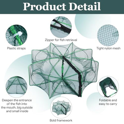 1/2 Pcs Fishing Traps Foldable, Crawfish Trap Minnow Trap Shrimp Net Portable, Crab Fish Traps Cast Nets for Fishing