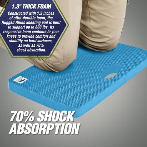 RUGGED RHINO Heavy Duty Patent Pending Kneeling Pad, Shock Absorbent Thick Knee Pads, Holds Up to 300 lbs, Protect Knees from Hard Concrete Surfaces, For Mechanics, Yard Gardening, Gym, Bright Blue - color: Bright Blue