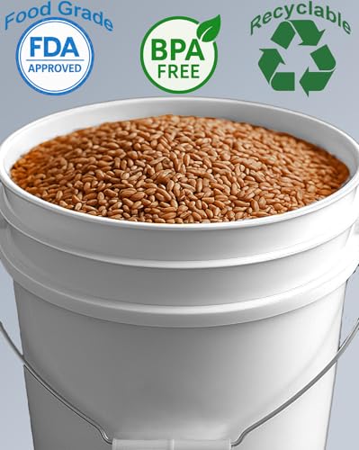 5-Gallon Bucket Only – No Lid Included, Made in USA, Food Grade BPA Free Plastic, Heavy Duty Multi-Use, Metal Handle with Grip, Stackable Storage – White, 6 Pack - color: White, size: 6
