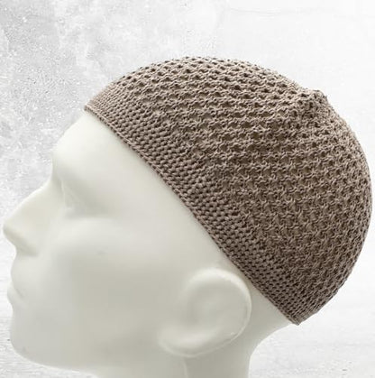 ESERRA Kufi Hats for Men and Women with 99 Tasbih Prayer Beads, Muslim Thick Breathable Skull Cap, Tasbeeh, Prayer Cap - color: Beige