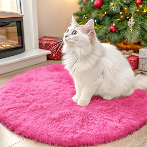 OLANLY Hot Pink Round Rugs for Bedroom - Machine Washable, 2 ft Circle Area Rugs for Living Room, Soft and Fluffy Shaggy Carpet for Teen Girls and Boys, Nursery Rooms, Dorms, Home Decor Aesthetic - color: Hot Pink, size: 2 Ft Round