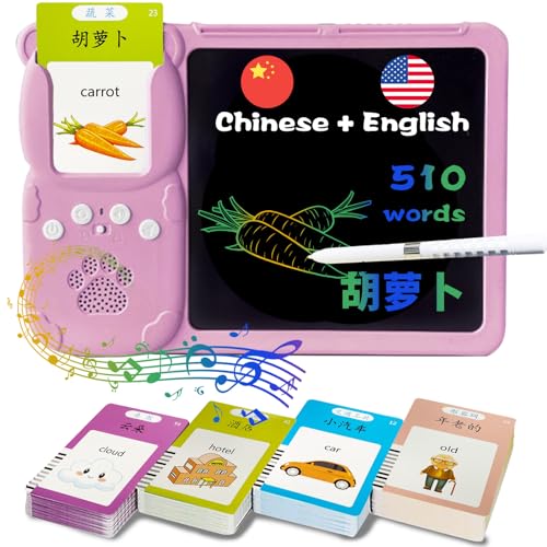 Talking Flash Cards with Writing Tablet - Chinese English, Pink - color: Chinese, size: Pink