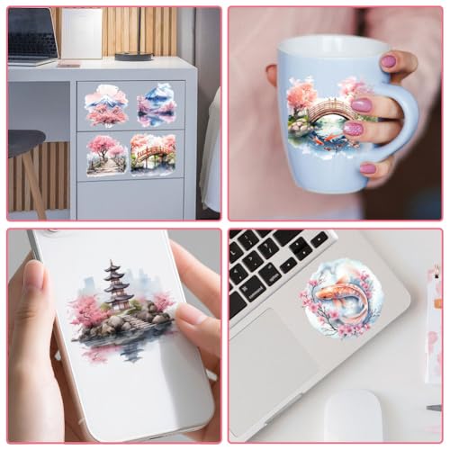 20 Pcs Oriental Courtyard UV DTF Cup Wraps, 4.3 x 9.4 Inch Cherry Blossom UV DTF Transfer Stickers Flower Waterproof Rub on Transfer Decals for 16OZ Glass Bottle Vase Furniture Crafts - style: Oriental Courtyard