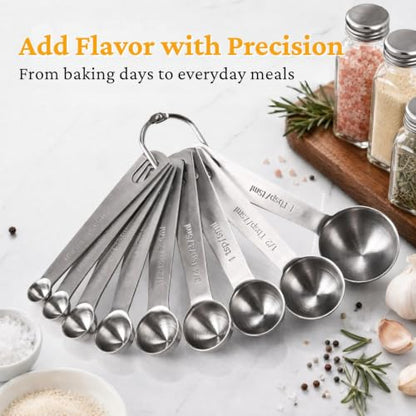 23 Pcs Stainless Steel Measuring Spoons Set with Leveler, Metal Round & Rectangular Spoons plus 5 Mini Teaspoons for Precise Cooking and Baking, Standard Sizes with Clear Engraved Markings - size: 23 Pcs