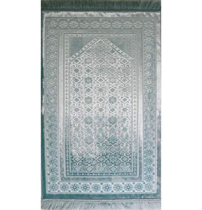 Modefa Velvet Prayer Rug - Soft Plush Turkish Janamaz Sajada Carpet for Men and Women - Plain Solid Prayer Mat Ramadan Eid Gift - with Prayer Beads - Luxury Floral Stamp (Light Blue) - color: Light Blue