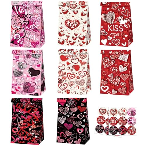 12Pack Heart Party Favor Bags with Stickers, Goodie Bags for Party Supplies - color: Heart