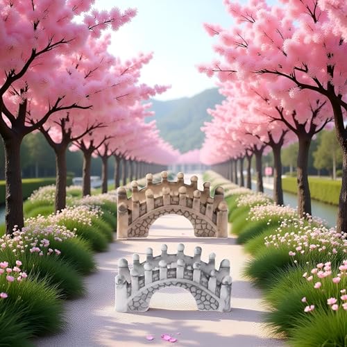 2 Pcs Gray and Brown Miniature Stone Arch Bridges - Fairy Garden Ornaments for Dollhouse, Aquarium, Lawn, Patio, and DIY Micro Landscape Decor, Mini Fairy Garden Accessories for Outdoor and Fish Tank