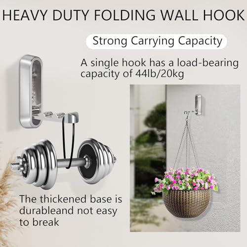 2PCS Foldable Wall Hooks, Heavy Duty Zinc Alloy Folding Wall Hooks,Folding Coat Hooks, Flip Down Hook for Hanging Coats, Bags, Hats, Cooking Utensil, Bathrobes, Keys (Silver) - color: Silver, size: 2 Hooks