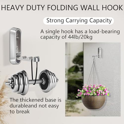 4PCS Foldable Wall Hooks, Heavy Duty Zinc Alloy Folding Wall Hooks, Folding Coat Hooks Wall Mount Bathroom Foldable Towel Hooks for Hanging Clothes, Bags, Hats, Bathrobes, Keys and Kitchen (Silver) - color: Silver, size: 4 Hooks