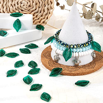 LiQunSweet 100 Pcs Green Leaf Charm Transparent Baking Painted Glass Tiny Pendants with Hole for Earring Bracelet Necklace Jewelry Making DIY Craft - 22.5x14.5mm - color: Leaf Green Charms_22.5x14.5mm