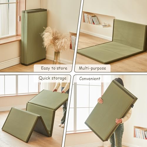 HAGiHARA Japanese Traditional Tatami Mat,35.4"x78.7"x1.2" Foldable Floor Mattress, Japanese Rush Grass Tatami Floor Mat for Meditation, Yoga,Sleeping or Summer Use - size: Twin XL