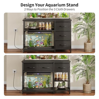 Garvee 55-75 Gallon Aquarium Stand, Heavy Duty Fish Tank Stand with Drawers & Shelves, LED Light, 1000lbs Capacity, Fish & Reptile Tanks Stand with Power Outlet & USB