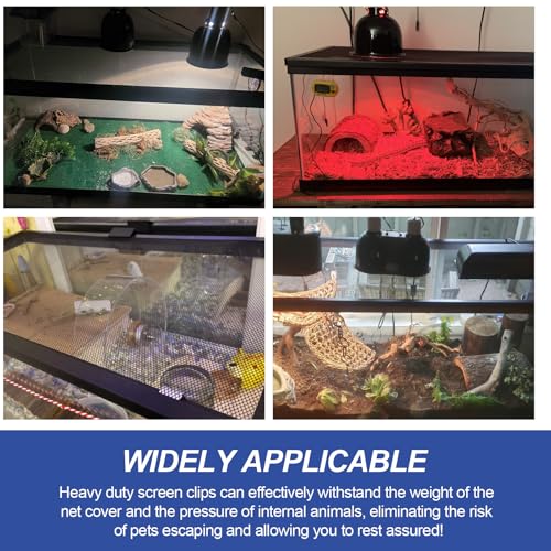 Large Reptile Tank Clips, Terrarium Covers Heavy Duty Screen Clips for 30G | Reptile Aquarium Lid Clip for 30Gallons or Larger, Screen Tank Metal Clip Escape for an Array of Reptiles from Terrarium