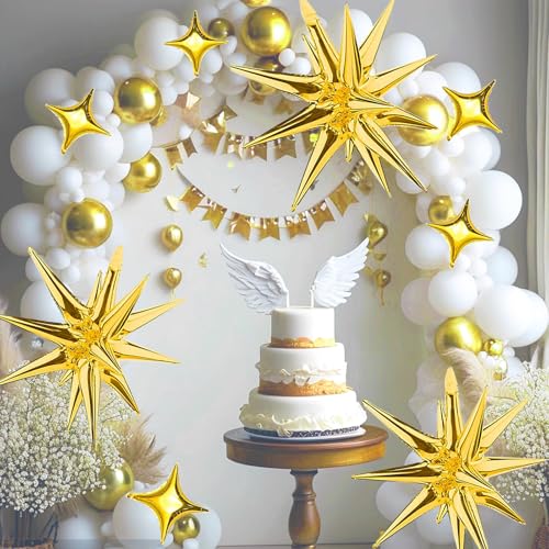 Explosion Star Foil Balloons- 12 Point Star Balloons Gold Spike Balloons - color: 16 Pcs Gold Star Balloons