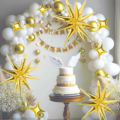 Explosion Star Foil Balloons- 12 Point Star Balloons Gold Spike Balloons - color: 16 Pcs Gold Star Balloons