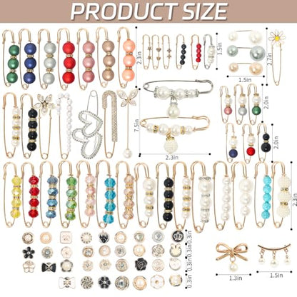110 PCS Pearl Brooch Sock Charms Pins for Women Gold Rhinestone Junk Sock Charms Pins Sock Accessories Pant Waist Tightener for Women Hat Sweater Shirt Pant - color: Gold