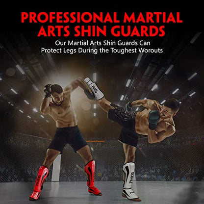 MMA Martial Arts Shin Guards,Muay Thai | Padded, Adjustable, Instep Protection, Muay Thai,Kickboxing,MMA Training, Professional Equipment - color: Red, size: Large